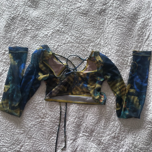 Jaded London Long Sleeve Mesh Abstract Crop Top - Picture 6 of 6